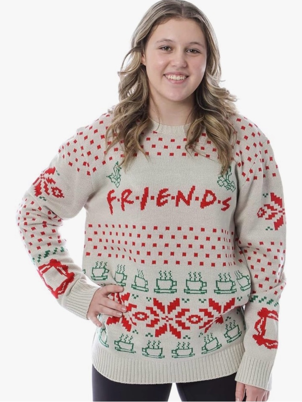 Bioworld Friends TV Show Holiday Christmas Sweater Cream Red Green XL RN115605